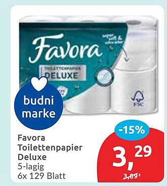 Favora Toilettenpapier Deluxe 5-lagig 6x 129 Blatt