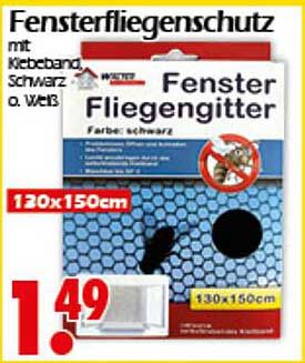 Fensterfliegenschutz mit Klebeband, Schwarz o. Weiß 120x150cm