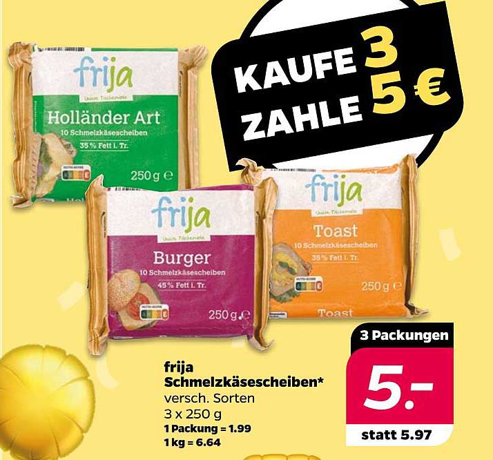 frija Schmelzkäsescheiben 3 Packungen für nur 5 €