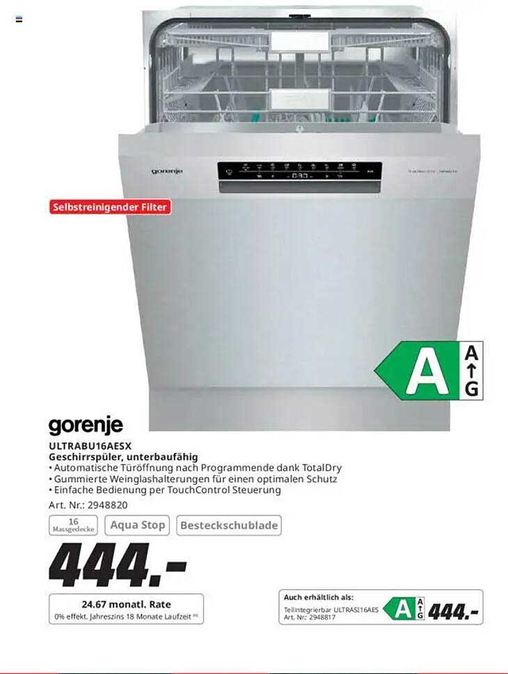 gorenje ULTRABU16AESX Geschirrspüler, unterbaufähig