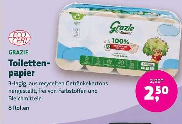 Grazie Toilettenpapier - 3-lagig aus recycelten Getränkekartons