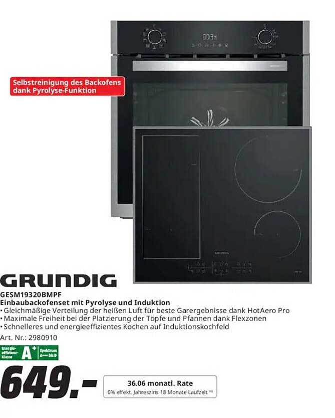 GRUNDIG GESM19320BMPF Einbaubackofen mit Pyrolyse und Induktion