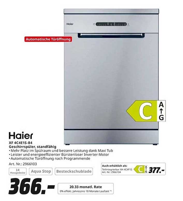 Haier XF 4C1E1S-84 Geschirrspüler, standfähig
