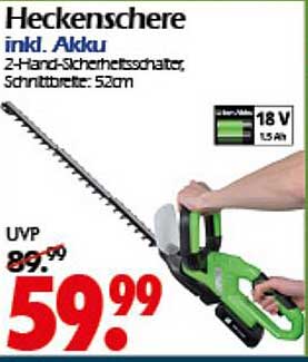 Heckenschere inkl. Akku – 2-Hand-Sicherheitsschalter, Schnittbreite: 52cm