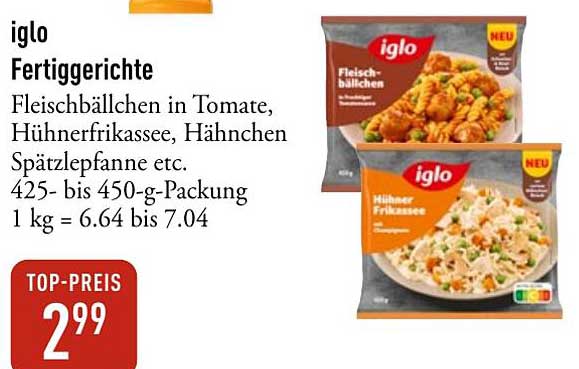 iglo Fertiggerichte - Fleischbällchen in Tomate, Hühnerfrikassee, Hähnchen Spätzlepfanne
