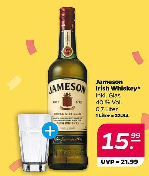 Jameson Irish Whiskey 0,7 Liter inkl. Glas