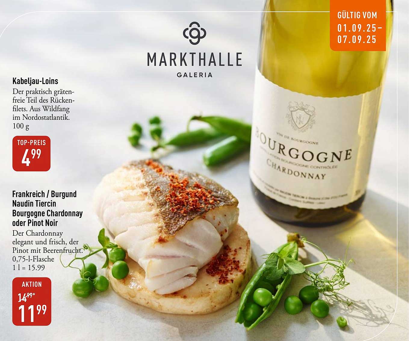 Kabeljau-Loins und Bourgogne Chardonnay / Pinot Noir
