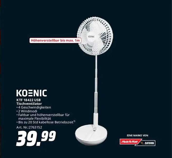 KOENIC KTF 18422 USB Tischventilator