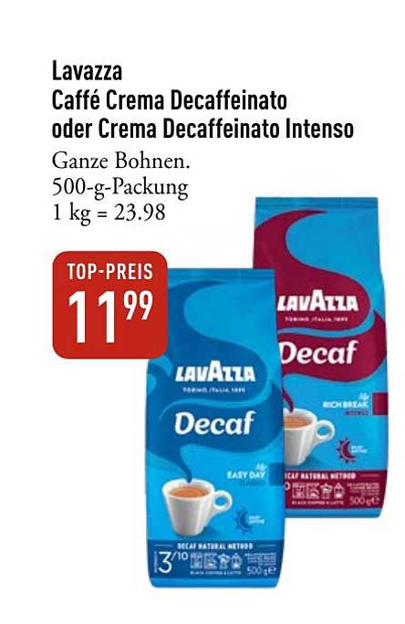 Lavazza Caffé Crema Decaffeinato oder Crema Decaffeinato Intenso 500-g-Packung