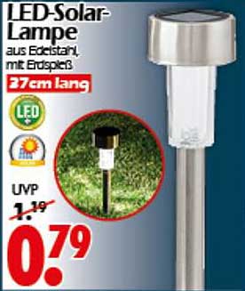 LED-Solar-Lampe aus Edelstahl, 27cm lang