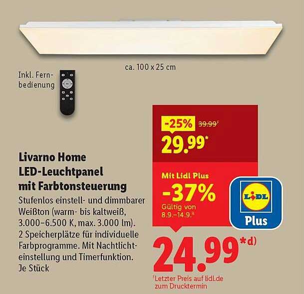 Livarno Home LED-Leuchtpanel mit Farbtonsteuerung