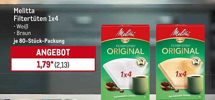 Melitta Filtertüten 1x4 - Weiß und Braun, je 80 Stück-Packung