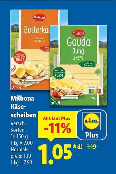 Milbona Käse-Scheiben - Butterkäse & Gouda Jung