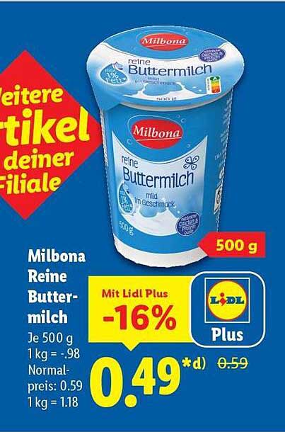 Milbona Reine Buttermilch 500 g
