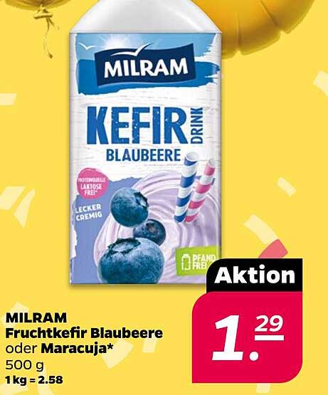 MILRAM Fruchtkefir Blaubeere oder Maracuja 500 g
