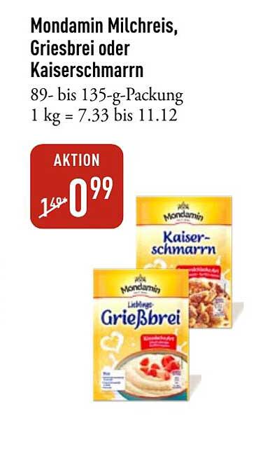 Mondamin Milchreis, Grießbrei oder Kaiserschmarrn