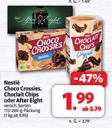 Nestlé Choco Crossies, Choclit Chips oder After Eight - -47% Rabatt!