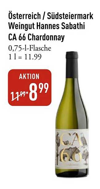 Österreich / Südsteiermark Weingut Hannes Sabathi CA 66 Chardonnay 0,75-l-Flasche