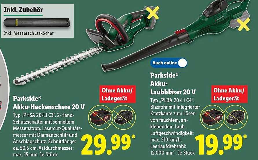 Parkside® Akku-Heckenschere 20 V und Akku-Laubbläser 20 V