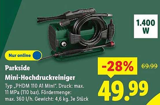 Parkside Mini-Hochdruckreiniger Typ 'PHDM 110 A1 Mini'