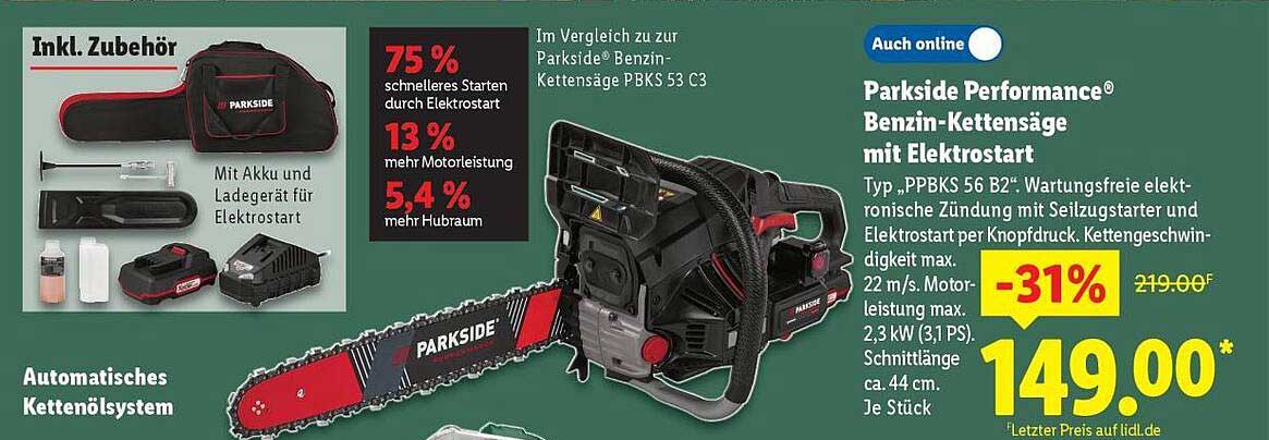 Parkside Performance® Benzin-Kettensäge mit Elektrostart