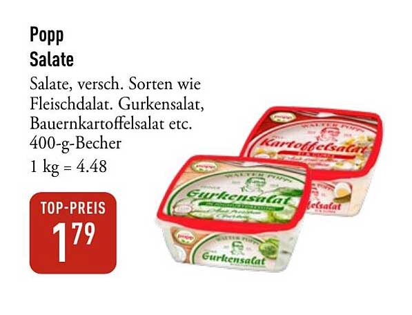Popp Salate - Verschiedene Sorten wie Gurkensalat und Kartoffelsalat