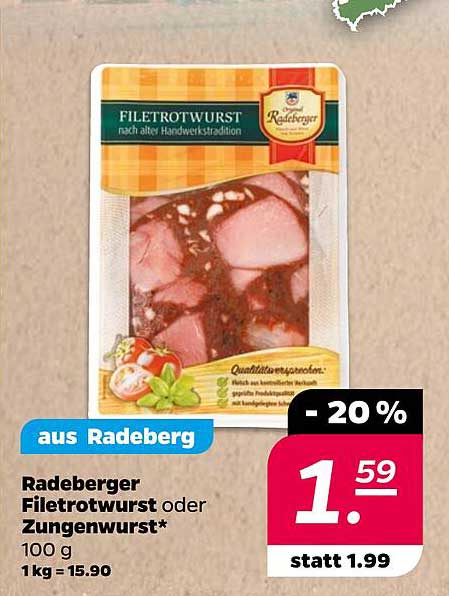Radeberger Filetrotwurst oder Zungenwurst, 100 g