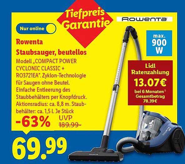 Rowenta Staubsauger, beutellos - Modell 'COMPACT POWER CYCLONIC CLASSIC + RO3721EA'