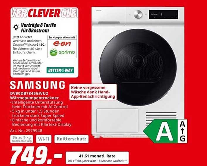 Samsung DV90D87845GWU2 Wärmepumpentrockner