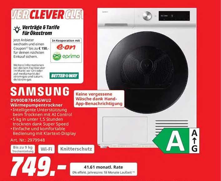 Samsung Wärmepumpentrockner DV90D874SGWU2