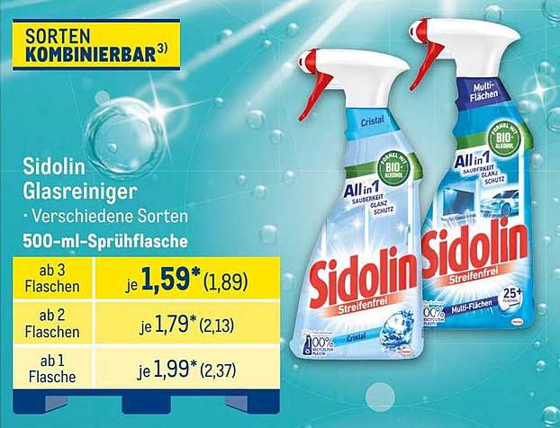Sidolin Glasreiniger - Verschiedene Sorten 500-ml-Sprühflasche