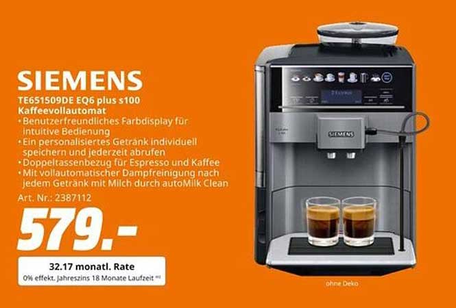 SIEMENS TE651509DE EQ6 plus s100 Kaffeevollautomat