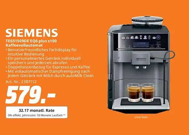 SIEMENS TE651509DE EQ6 plus s100 Kaffeevollautomat