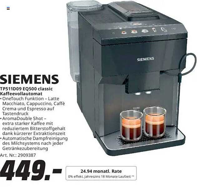SIEMENS TP511D09 EQ500 classic Kaffeevollautomat