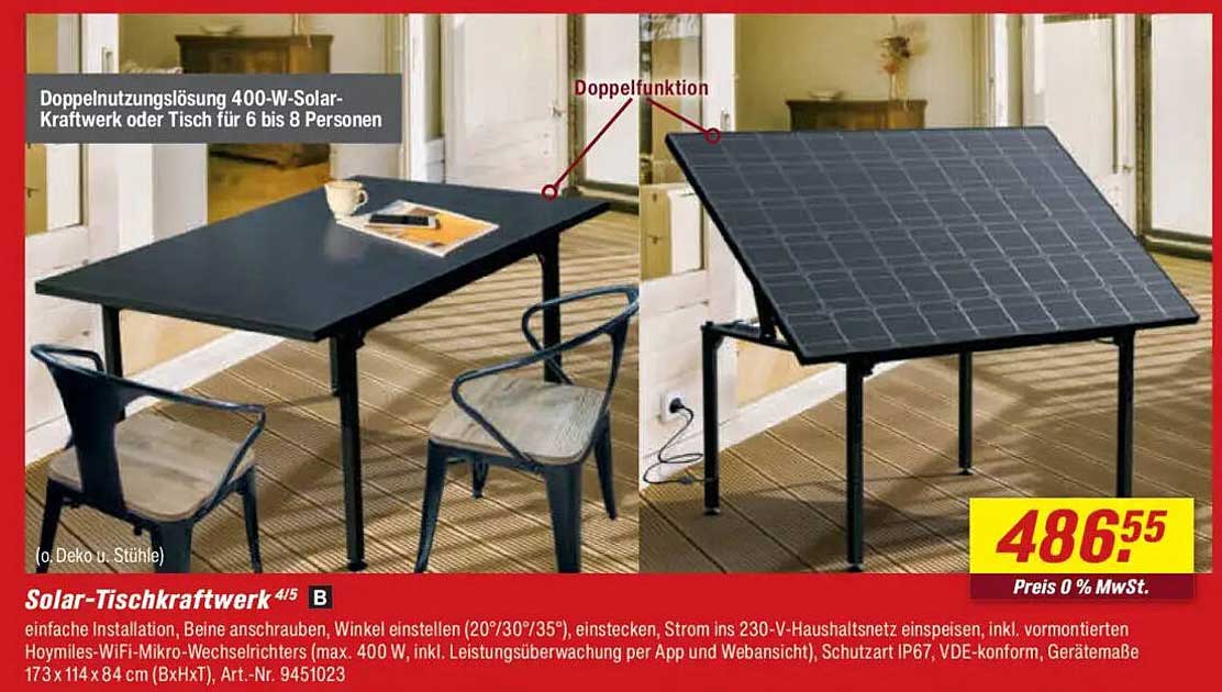 Solar-Tischkraftwerk 400 W – doppelte Nutzungslösung für 6 bis 8 Personen