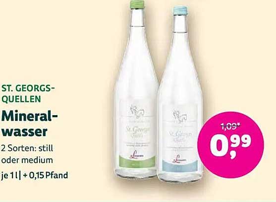 ST. GEORGS-QUELLEN Mineralwasser - 2 Sorten: still oder medium
