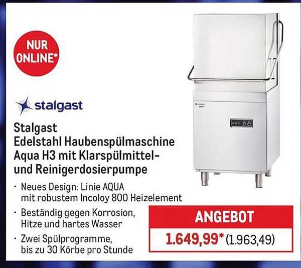 Stalgast Edelstahl Hauben-spülmaschine Aqua H3 mit Klarspülmittel- und Reinigerdosierpumpe