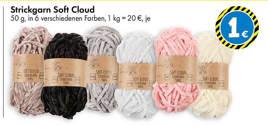 Strickgarn Soft Cloud 50 g in 6 verschiedenen Farben