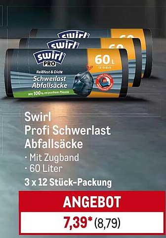 Swirl Profi Schwerlast Abfallsäcke 60 Liter - 3 x 12 Stück-Packung