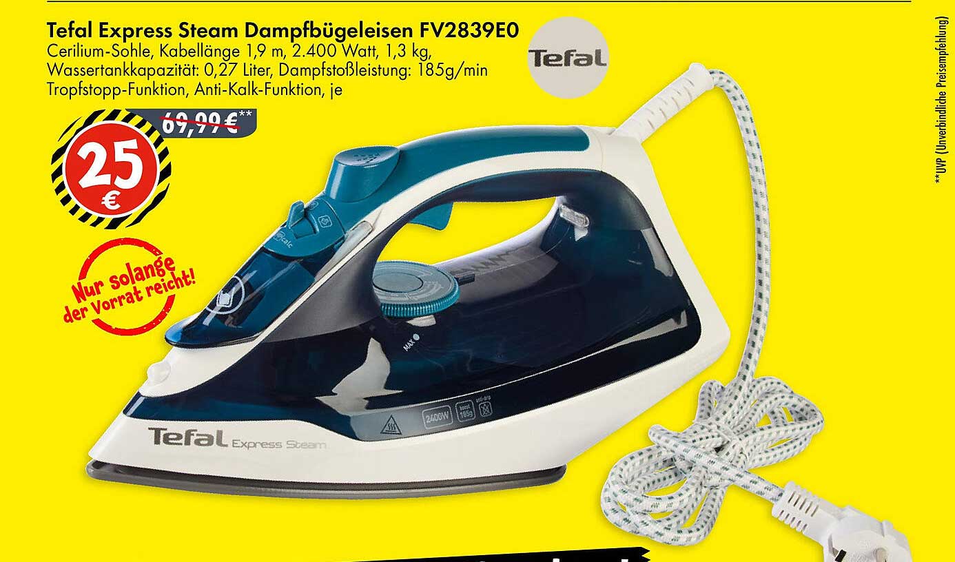 Tefal Express Steam Dampf Bügeleisen FV2839E0