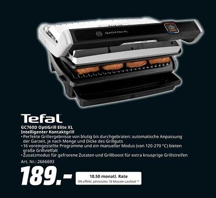 Tefal GC760D OptiGrill Elite XL Intelligenter Kontaktgrill