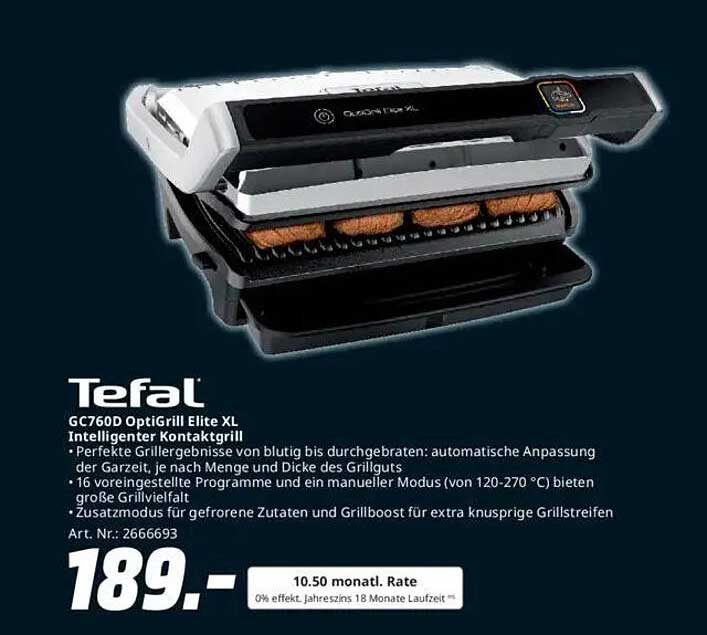 Tefal GC760D OptiGrill Elite XL Intelligenter Kontaktgrill