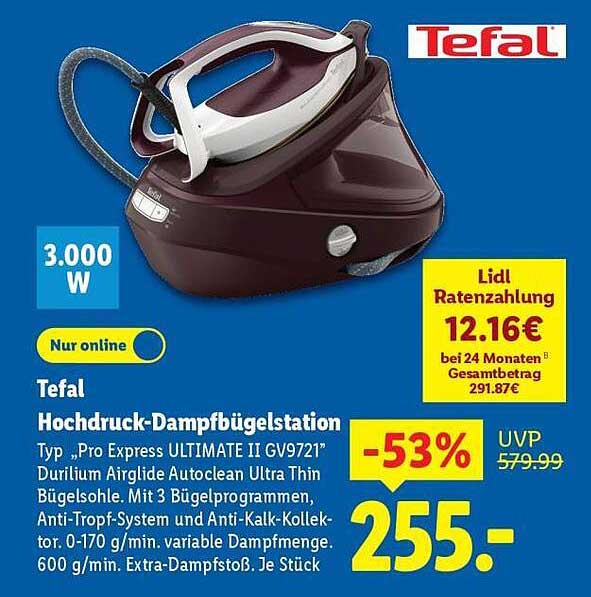 Tefal Hochdruck-Dampfbügelstation Typ „Pro Express ULTIMATE II GV9721“