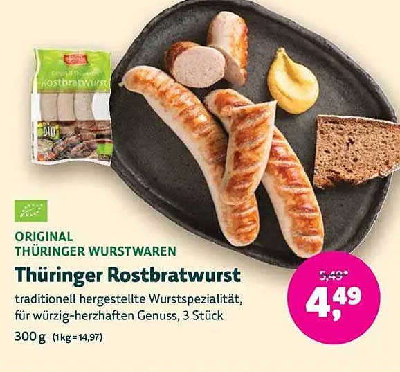 Thüringer Rostbratwurst - traditionell hergestellte Wurstspezialität, für würzig-herzhaften Genuss, 3 Stück