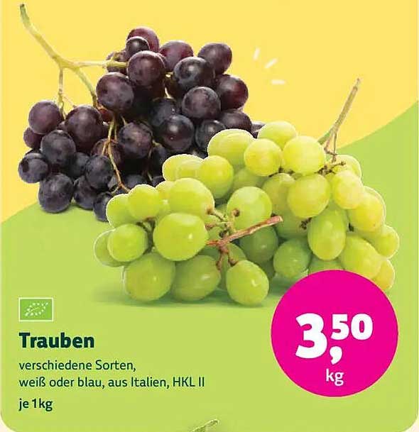 Trauben - verschiedene Sorten, weiß oder blau, aus Italien, HKL II je 1kg