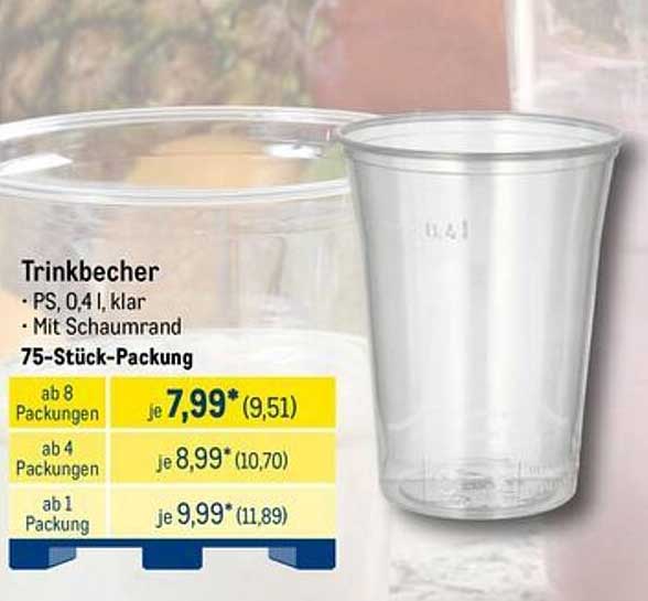 Trinkbecher, 0,4 l, klar, 75-Stück-Packung