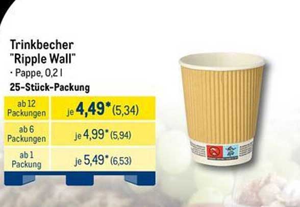 Trinkbecher "Ripple Wall" - Pappe, 0,21 l - 25-Stück-Packung