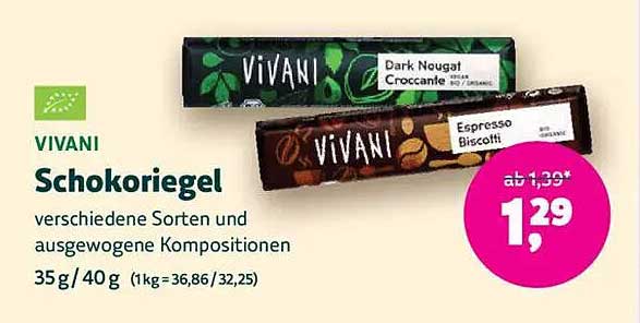 VIVANI Schokoriegel verschiedene Sorten und ausgewogene Kompositionen