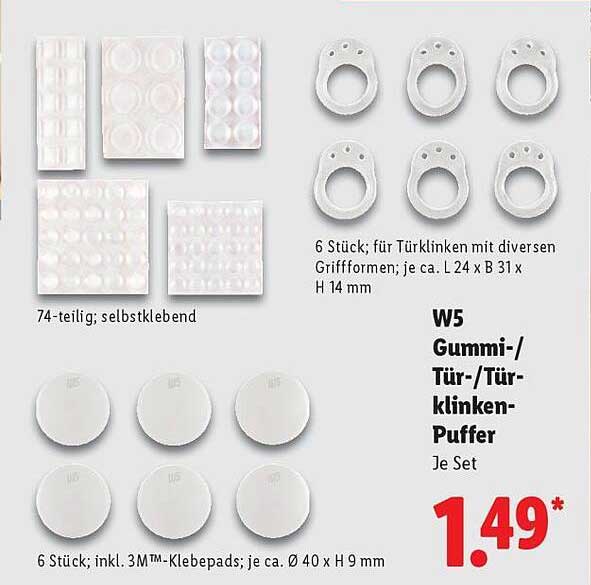 W5 Gummi-/Tür-/Türklinken-Puffer 74-teilig