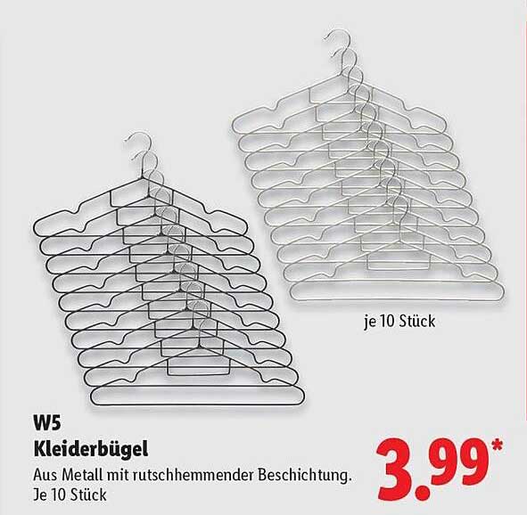 W5 Kleiderbügel - Aus Metall mit rutschhemmender Beschichtung, je 10 Stück